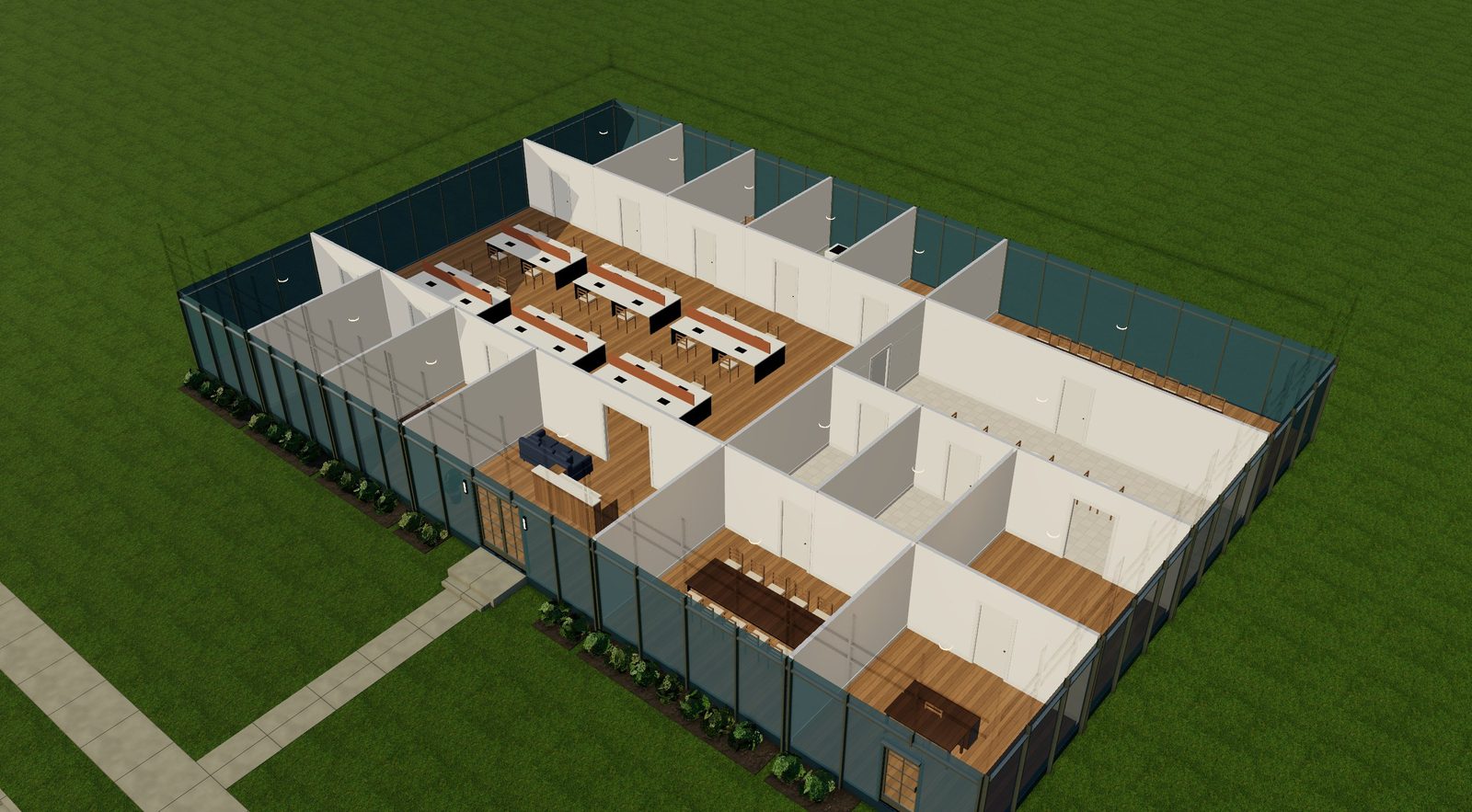 Cutaway of the furnished office floor from above
